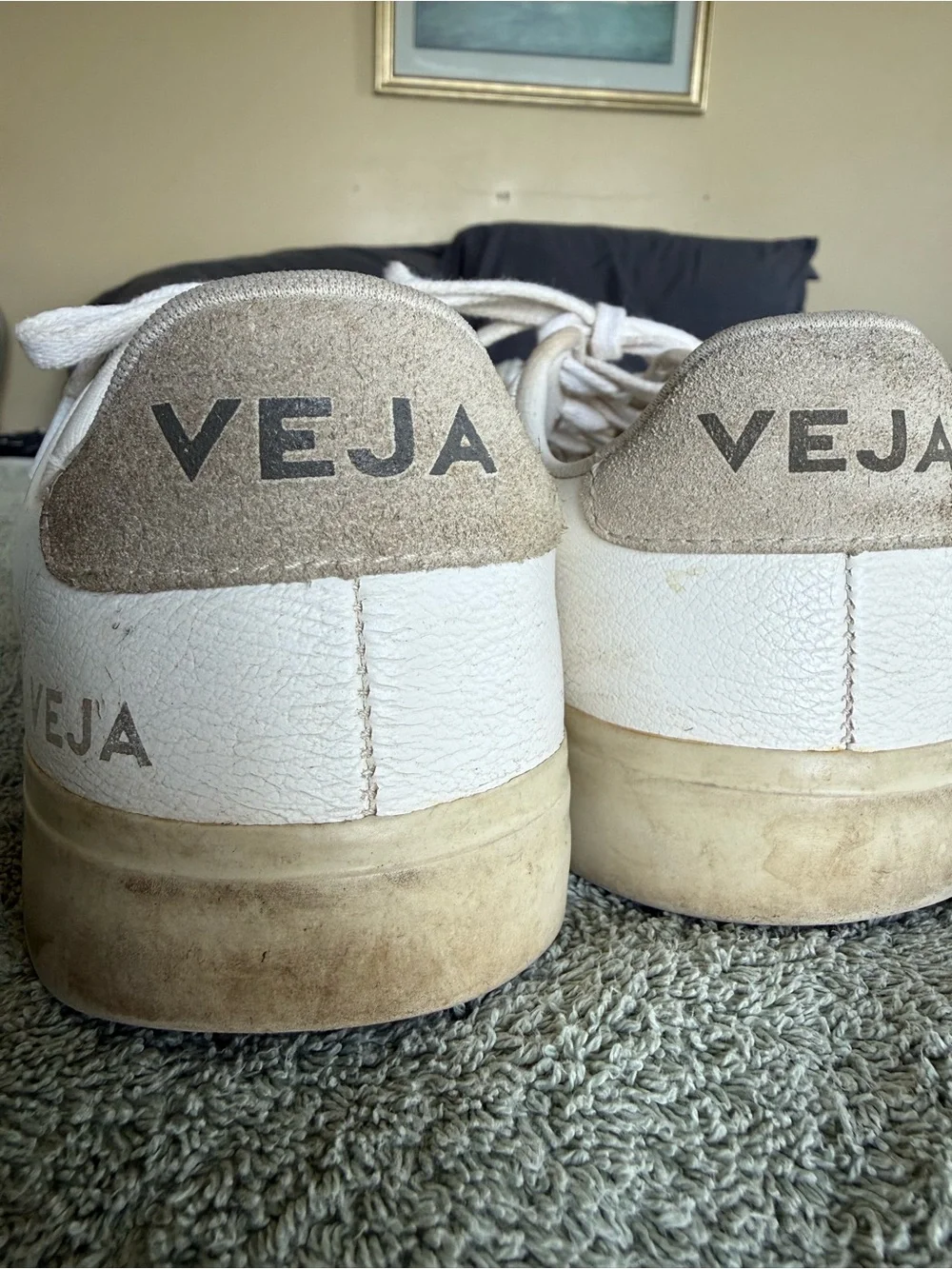 Veja Women's White Leather Sneakers with Beige Accents Size 8